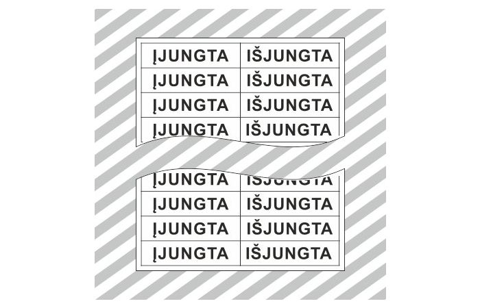 Rinkinys ženklų užrašas ĮJUNGTA ir IŠJUNGTA 12x50mm lipdukas OZ/01 [rinkinyje 40 vnt.] - SAUGOS ŽENKLAI
