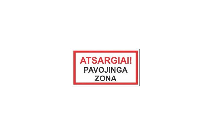 Ženklas užrašas ATSARGIAI! PAVOJINGA ZONA 200x300mm lipdukas ISPL/15.A - SAUGOS ŽENKLAI