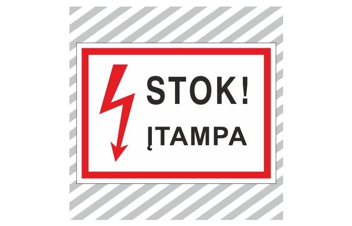 Ženklas užrašas STOK! ĮTAMPA 210x280mm lipdukas EL/05 - SAUGOS ŽENKLAI