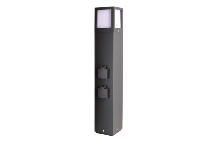 Stulpelis 1x20W E27 IP54 108x108mm H-650mm su lizdais 2x16A 3650W antracito spalvos FACADO SOCKET - DEKO LIGHT