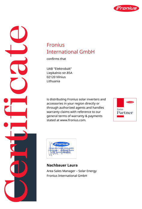 Fronius ir Elektrobalt oficialūs partneriai